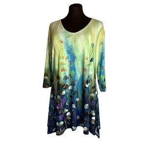 Valentina Rhinestone Bling Floral Stretchy Slinky Travel Knit Top Tunic